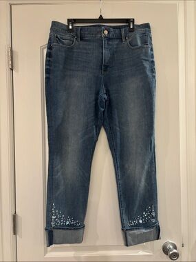 White House Black Market Blue Embellished Cropped Jeans